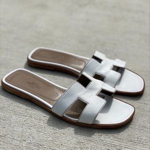 Hermes Oran White Sandals Size 36.5 EU